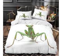 ZZVRMCYLD mante Verte 3D Imprimé Drap de Couette 3 pièces Microfibre Anti-Tache Photographie de la Faune Sauvage Housse de Couette 2 taies résistante déco Chambre Adulte Double（200x200cm）