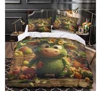 ZZVRMCYLD Mignonne Vache Verte 3D Imprimé Drap de Couette 3 pièces Microfibre Anti-Tache Fantaisie de Dessin animé Housse de Couette 2 taies résistante déco Chambre Adulte Super King（260x220cm）