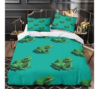 ZZVRMCYLD Motif Grenouille Verte 3D Imprimé Housse de Couette 3 pièces Microfibre Anti-Tache Design inspiré par la Nature Drap de Couette 2 taies Lavable Machine déco Chambre Adulte Single（140x200cm）