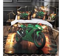 ZZVRMCYLD Moto Sportive Verte 3D Imprimé Drap de Couette Microfibre Anti-Tache Balade Nocturne Urbaine Housse de Couette 2 taies Entretien Facile Filles Enfants Single（140x200cm）