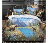 ZZVRMCYLD Paysage d'ours 3D Imprimé Drap de Couette Microfibre éclair dissimulé scène de Montagne avec Faune Sauvage Housse de Couette 2 taies éclair caché déco Chambre Couple Single（140x200cm）