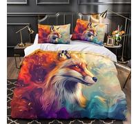 ZZVRMCYLD Portrait de Renard 3D Imprimé Housse de Couette 3 pièces Microfibre Anti-Tache Fantaisie numérique Drap de Couette 2 taies léger déco Chambre ado Single（140x200cm）