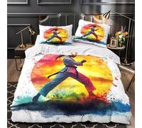 ZZVRMCYLD pratiquant de karaté 3D Imprimé Housse de Couette 3 pièces Microfibre Lavable Machine numérique Drap de Couette 2 taies Respirant Adultes Couples Double（200x200cm）
