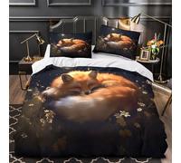 ZZVRMCYLD Renard endormi 3D Imprimé Housse de Couette 3 pièces Microfibre Lavable Machine Fantaisie Nocturne Drap de Couette 2 taies inaltérable déco Chambre Couple Double（200x200cm）