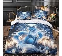 ZZVRMCYLD Renard Mystique 3D Imprimé Housse de Couette Microfibre léger Fantaisie Drap de Couette 2 taies éclair Enfants Adolescents King（220x240cm）