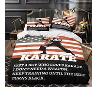 ZZVRMCYLD Silhouette de karaté 3D Imprimé Drap de Couette 3 pièces Microfibre résistante Motif du Drapeau américain Housse de Couette 2 taies résistante garçons Enfants King（220x240cm）