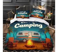 ZZVRMCYLD Soirée Autour du feu de Camp 3D Imprimé Drap de Couette 3 pièces Microfibre Lavable Machine Bande-Annonce rétro Housse de Couette 2 taies résistante Filles Enfants Super King（260x220cm）