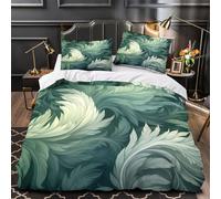ZZVRMCYLD tourbillons de Feuilles 3D Imprimé Housse de Couette Microfibre Anti-Tache Conception Verte Artistique Drap de Couette 2 taies Lavable Machine Adolescents Adultes King（220x240cm）