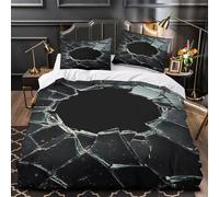 ZZVRMCYLD Trou dans Le Verre brisé 3D Imprimé Housse de Couette 3 pièces Microfibre Anti-Tache Design Abstrait Sombre Drap de Couette 2 taies hypoallergénique garçons Enfants King（220x240cm）