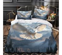 ZZVRMCYLD Vol du Harfang des neiges 3D Imprimé Drap de Couette 3 pièces Microfibre inaltérable Faune et Flore Sauvages Housse de Couette 2 taies éclair Enfants Adolescents King（220x240cm）