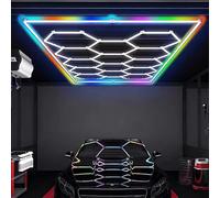 ZZwansuGE éClairage De Garage Hexagonal 672W, 14 LED Ultra Brillantes en Nid d'abeille, TempéRature De Couleur 6 500K, 110-120lm/W, pour EntrepôTs, sous-Sols, Ateliers (2 435 X 4 845 mm),RGB