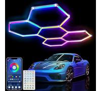 ZZwansuGE Plafonniers De Garage Hexagonaux RVB, 24 LED en Nid d'abeille, avec TéLéCommande (366 Modes), 5 Grilles éClairage De Plafond Ultra-Lumineux, Garage, Salle De Jeux, sous-Sol, Salle De Sport