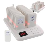 ZZwansuGE TéLéAvertisseur De Restaurant, SystèMe D'Appel sans Fil, 1 éMetteur + 16 TéLéAvertisseurs, 3 Modes D'Alerte, éCran Tactile éTanche, pour Restaurants, CaféS, Aires De Restauration White