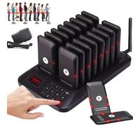 ZZwansuGE TéLéAvertisseur De Restaurant, SystèMe D'Appel sans Fil 300m, avec 16 TéLéAvertisseurs, 2 Modes D'Appel, Batterie 300mah - 20 Heures, avec éCran De Commande Tactile, pour/HôTel/Café Black