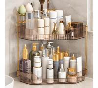 ZZWILLB Organisateur de comptoir d'angle de salle de bain avec porte-pinceaux de maquillage et supports de brosse à dents, organisateur de maquillage pour comptoir de coiffeuse, étagère de rangement