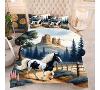 ZZXHG Couette 3D | Cheval Noir et Blanc, Confort & Élégance, Thème Varié, Lavable | Parfaite pour Grand Lit, Design Unique, 200x200 cm avec 2 Taies Incluses