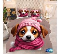 ZZXHG Couette 3D | Chien Portant Un Chapeau, Luxe & Confort, Imprimé Éblouissant, Lavable | Parfaite pour Grand Lit, Détente à la Maison, 240x260 cm + 2 Taies