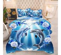 ZZXHG Couette 3D | Dauphin Bleu, Confort & Élégance, Thème Varié, Lavable | Parfaite pour Grand Lit, Design Unique, 200x200 cm avec 2 Taies Incluses