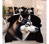 ZZXHG Couette 3D | Husky Noir, Confort & Élégance, Thème Varié, Lavable | Parfaite pour Grand Lit, Design Unique, 200x200 cm avec 2 Taies Incluses