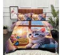 ZZXHG Couette 3D Imprimé Confortable et Respirante, Chat Animal en 3D, Couette 160x200 cm avec 2 Taies d'oreiller 65x65 cm, Literie pour Tous Les Jours, pour Adultes et Adolescents_A9357