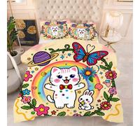 ZZXHG Couette 3D Imprimé Confortable et Respirante, Chat Blanc de Dessin Animé, Housse de Couette 160x200 cm avec 2 Taies d'oreiller 65x65 cm, Literie pour Tous Les Jours, pour Adultes et Adolescents