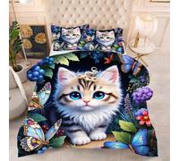 ZZXHG Couette 3D Imprimé Confortable et Respirante, Chats Jaunes, Housse de Couette 160x200 cm avec 2 Taies d'oreiller 65x65 cm, Literie pour Tous Les Jours, pour Adultes et Adolescents