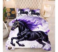 ZZXHG Couette 3D Imprimé Confortable et Respirante, Cheval Noir, Housse de Couette 160x200 cm avec 2 Taies d'oreiller 65x65 cm, Literie pour Tous Les Jours, pour Adultes et Adolescents_h101