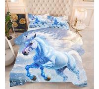 ZZXHG Couette 3D Imprimé Grand Lit Doux et Respirant, Cheval Bleu, Housse de Couette 200x200 cm avec 2 Taies d'oreiller 65x65 cm, Literie Chaude et Confy, pour Couple et Maître Suite