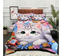 ZZXHG Couette 3D Imprimé Grande Taille Confortable, Chat Animal Coloré, Couette 220x240 cm avec 2 Taies d'oreiller 65x65 cm, Literie Queen Size, pour Chambre Parentale et Suite Hôtelière_A8843