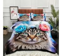 ZZXHG Couette 3D Imprimé Grande Taille Confortable, Chat Animal Coloré, Couette 220x240 cm avec 2 Taies d'oreiller 65x65 cm, Literie Queen Size, pour Chambre Parentale et Suite Hôtelière_A8999