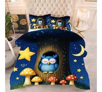 ZZXHG Couette 3D Imprimé Léger et Respirant, Hibou Bleu, Housse de Couette 140x200 cm avec 2 Taies d'oreiller 65x65 cm, Literie Polyvalente 4 Saisons, pour Chambre à Coucher et Hôtel