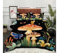 ZZXHG Couette 3D Imprimé Léger et Respirant, Papillons Champignons Noirs, Couette 140x200 cm avec 2 Taies d'oreiller 65x65 cm, Literie Polyvalente 4 Saisons, pour Chambre à Coucher et Hôtel_A12356