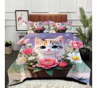 ZZXHG Couette 3D Imprimée | Chat Animal Coloré, Confort Optimal & Pratique | Adaptée aux Couples, Salon Moderne, 160x200 cm avec 2 Taies Incluses_A8979