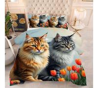 ZZXHG Couette 3D Imprimée | Chat Coloré, Confort Optimal & Pratique pour l'Été | Adaptée aux Couples, Salon Moderne, 160x200 cm avec 2 Taies Incluses