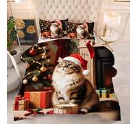 ZZXHG Couette 3D Imprimée | Chat de NoëL, Confort Optimal & Pratique pour l'Été | Adaptée aux Couples, Salon Moderne, 160x200 cm avec 2 Taies Incluses f681