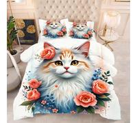 ZZXHG Couette 3D Imprimée | Chat et Rose, Confort Optimal & Pratique pour l'Été | Adaptée aux Couples, Salon Moderne, 160x200 cm avec 2 Taies Incluses