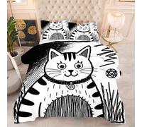 ZZXHG Couette 3D Imprimée | Chat Noir et Blanc, Confort Optimal & Pratique pour l'Été | Adaptée aux Couples, Salon Moderne, 160x200 cm avec 2 Taies Incluses