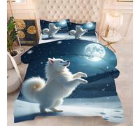 ZZXHG Couette 3D Imprimée | Chien Blanc, Confort Optimal & Pratique pour l'Été | Adaptée aux Couples, Salon Moderne, 160x200 cm avec 2 Taies Incluses f436