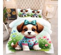 ZZXHG Couette 3D Imprimée | Chien Brun de Dessin Animé, Confort Optimal & Pratique pour l'Été | Adaptée aux Couples, Salon Moderne, 160x200 cm avec 2 Taies Incluses