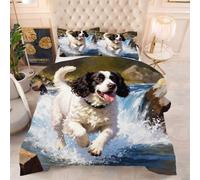 ZZXHG Couette 3D Imprimée | Chiens de Compagnie Blancs, Confort Optimal & Pratique pour l'Été | Adaptée aux Couples, Salon Moderne, 160x200 cm avec 2 Taies Incluses_86a