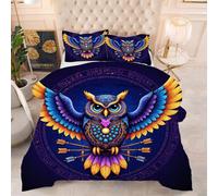 ZZXHG Couette 3D Imprimée | Chouette Violette, Confort Optimal & Pratique pour l'Été | Adaptée aux Couples, Salon Moderne, 160x200 cm avec 2 Taies Incluses