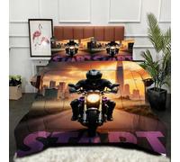 ZZXHG Couette 3D Imprimée | Course de Moto en 3D, Confort Optimal & Pratique | Adaptée aux Couples, Salon Moderne, 160x200 cm avec 2 Taies Incluses_A8103