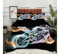 ZZXHG Couette 3D Imprimée | Course de Moto en 3D, Confort Optimal & Pratique | Adaptée aux Couples, Salon Moderne, 160x200 cm avec 2 Taies Incluses_A8199