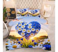 ZZXHG Couette 3D Imprimée | CœUr Bleu, Confort Suprême & Style, Lavable en Machine | Adaptée pour Grand Lits, Ambiance Chic, 220x240 cm + 2 Taies_h130
