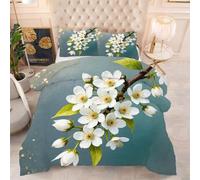 ZZXHG Couette 3D Imprimée | Fleur de Poirier Blanche, Confort Optimal & Pratique pour l'Été | Adaptée aux Couples, Salon Moderne, 160x200 cm avec 2 Taies Incluses