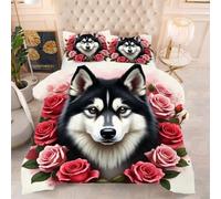 ZZXHG Couette 3D Imprimée | Husky Noir, Confort Optimal & Pratique pour l'Été | Adaptée aux Couples, Salon Moderne, 160x200 cm avec 2 Taies Incluses
