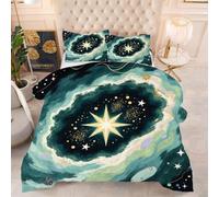 ZZXHG Couette 3D Imprimée | NéBuleuse Verte, Confort Optimal & Pratique pour l'Été | Adaptée aux Couples, Salon Moderne, 160x200 cm avec 2 Taies Incluses