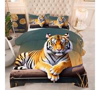 ZZXHG Couette 3D Imprimée | Tigre Jaune, Confort Optimal & Pratique pour l'Été | Adaptée aux Couples, Salon Moderne, 160x200 cm avec 2 Taies Incluses