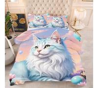 ZZXHG Couette Alternative Duvet Grande et Chaud, Chat Bleu, Couette 240x260 cm avec 2 Taies d'oreiller, Literie Premium pour Nuit Hivernale Chaleureuse, Idéal pour Maison et Appartement