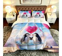 ZZXHG Couette Imprimée 3D | Amour Animaux Pingouins, Douceur Lavable en Machine | Idéale pour Lit Simple, Décoration Moderne, 140x200 cm avec 2 Taies_A20030